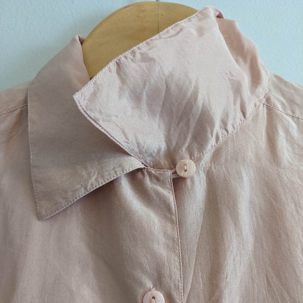 100% Silk Button Down Shirt, Pale Pink, Size M, Gently used - Picture 5 of 14